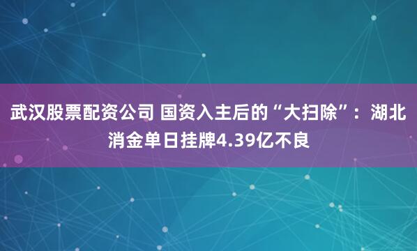 武汉股票配资公司 国资入主后的“大扫除”：湖北消金单日挂牌4.39亿不良