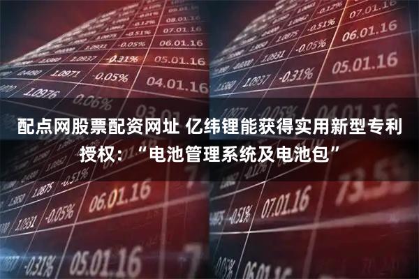 配点网股票配资网址 亿纬锂能获得实用新型专利授权：“电池管理系统及电池包”
